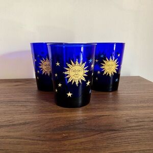 Libbey Celestial Cobalt Blue Sun & Stars Glasses - Set of 3